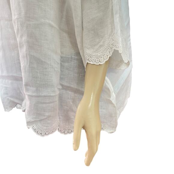 Eskandar Womens Linen Eyelet Trim Top One Size White Minimalist Lagenlook Boho - Picture 7 of 16